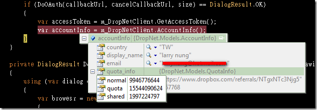 [C#]DropBox Development Series - Get DropBox Account Info with DropNet