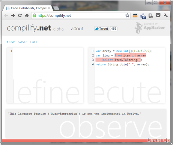 [Web][.NET Resource]Write Simple C# Code Online with compilify.net