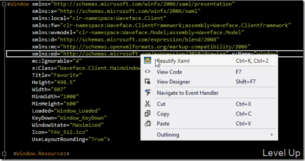 Use Xaml Styler to style your xaml code