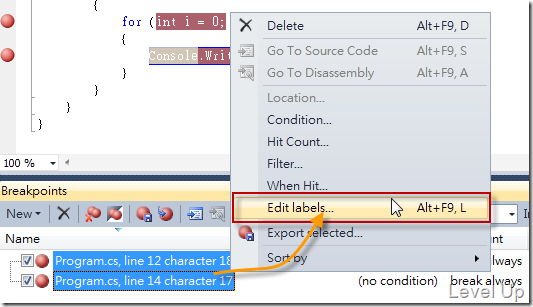 [Visual Studio]Visual Studio 2010 New Feature-Breakpoint Labeling、Searching、Import/Export