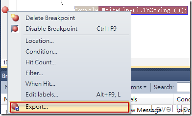[Visual Studio]Visual Studio 2010 New Feature-Breakpoint Labeling、Searching、Import/Export