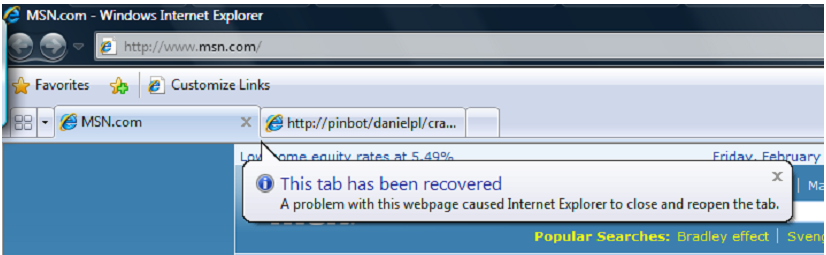 [IE8 White Paper]Automatic Crash Recovery (ACR)