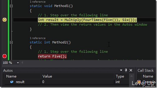 Visual Studio 2013 RC New Feature - Method return value inspection
