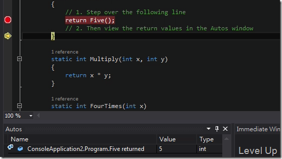 Visual Studio 2013 RC New Feature - Method return value inspection