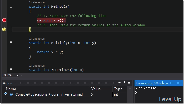 Visual Studio 2013 RC New Feature - Method return value inspection
