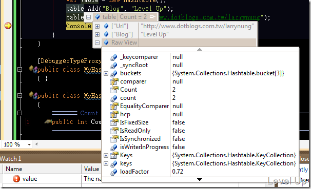 [C#][Visual Studio]Customize Debug Info with DebuggerTypeProxyAttribute