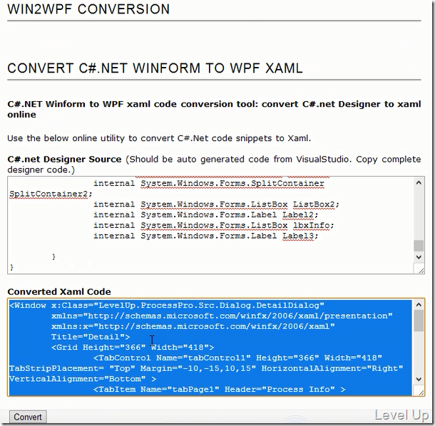 Convert winform to wpf window with Win2WPF