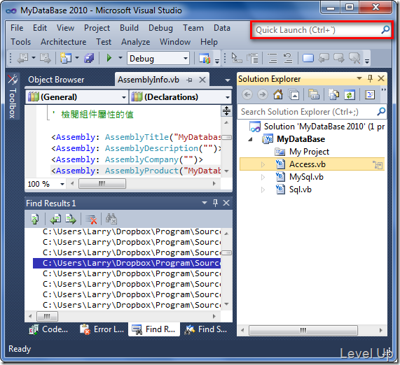 [Visual Studio]Visual Studio 2011 Preview New Feature - Quick Launch