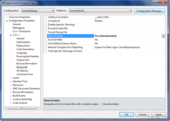 [Visual Studio][C++]Inspect Header Includes with the /showIncludes Compiler Option
