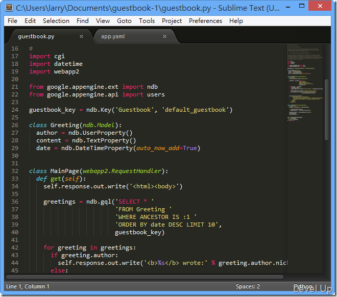 Run guestbook sample Google App Engine Launcher built-in