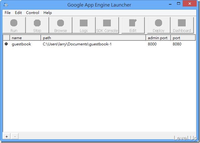 Run guestbook sample Google App Engine Launcher built-in