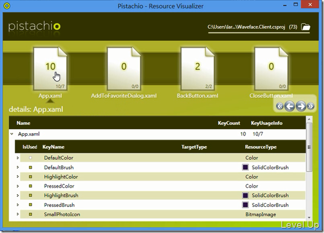 Use pistachio to find out unused xaml resource