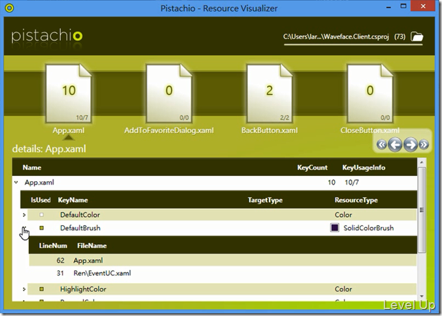 Use pistachio to find out unused xaml resource