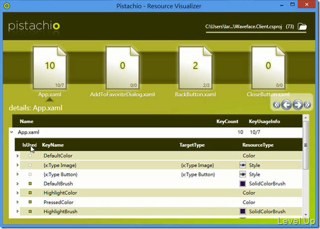 Use pistachio to find out unused xaml resource