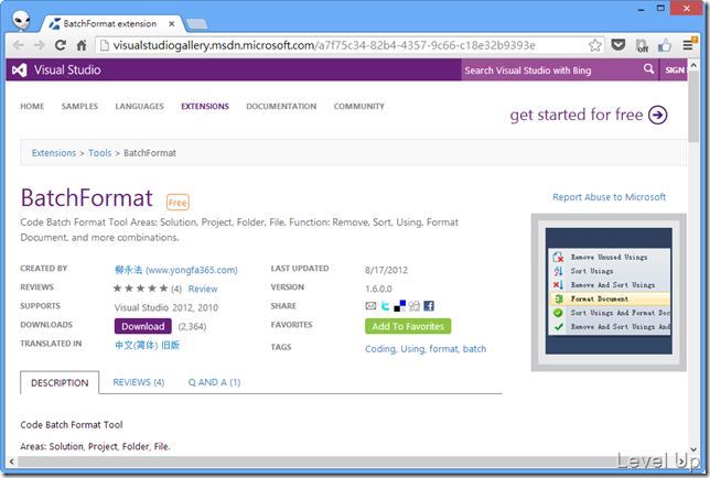 [.NET Resource][Visual Studio]Batch-Format Code and Organize Usings with BatchFormat