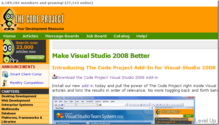 [.NET Resource][Visual Studio]The Code Project Add-In for Visual Studio 2008