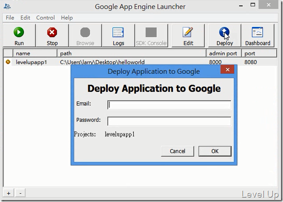 Deploy application to cloud with Google App Engine Launcher