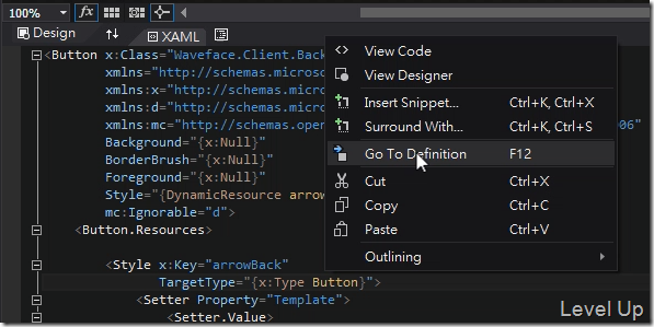 Visual Studio 2013 RC New Feature - XAML Editor's Go To Definition