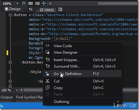 Visual Studio 2013 RC New Feature - XAML Editor's Go To Definition