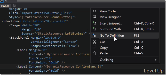 Visual Studio 2013 RC New Feature - XAML Editor's Go To Definition