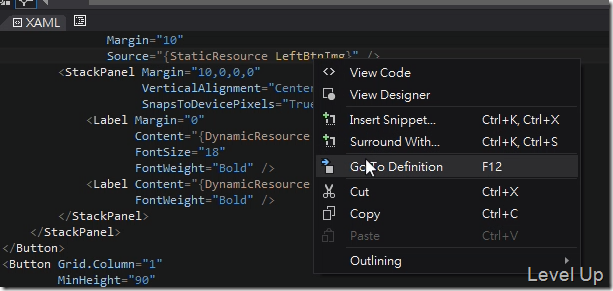 Visual Studio 2013 RC New Feature - XAML Editor's Go To Definition