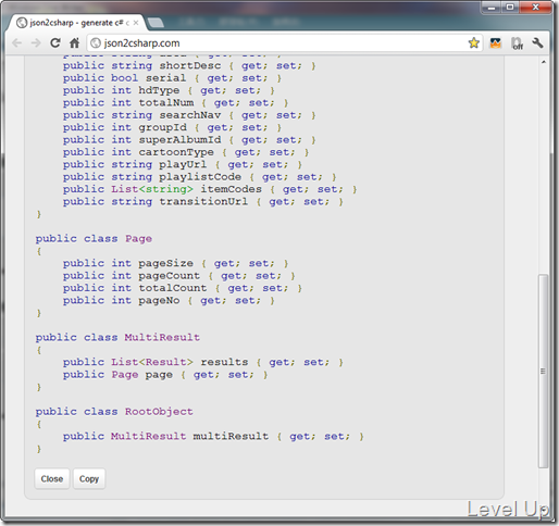 [Web]Generate C# Classes from JSON with json2csharp