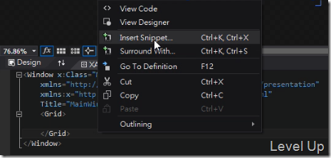 Visual Studio 2013 Preview New Feature - XAML Editor's Code Snippets